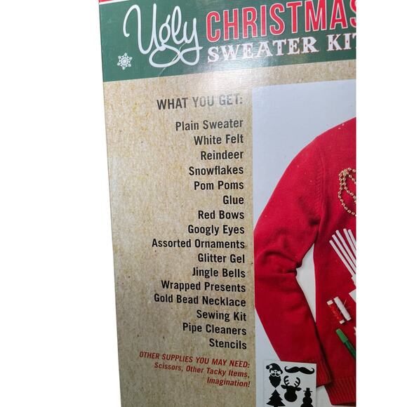 NWT Ugly Christmas Sweater Kit Men XL Women XXL Red Knit Sweater Reindeer Snow - Picture 3 of 11